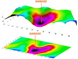 result from a fixed leak detection system showing damage position