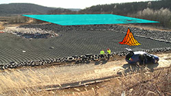 Overlay of damage position found by a geomembrane leak detection system